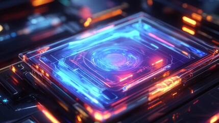 Futuristic technology panel with glowing circuitry