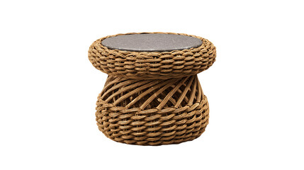 Obraz premium Woven rattan side table with glass top on black background