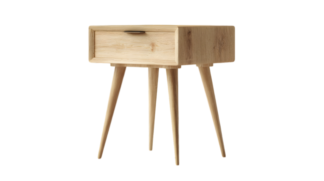 Minimalist mid century modern wooden nightstand with tapered legs