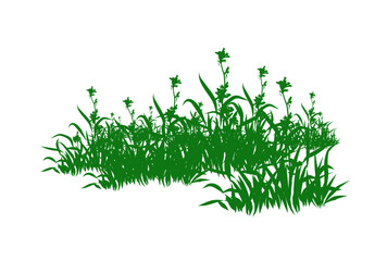 Green grass and flower silhouette border vector isolated on white background, perfect for spring, garden, nature, landscape, and decorative design projects. Minimal floral pattern art. Elegant natural