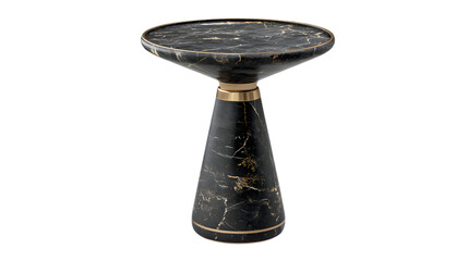 Elegant black marble pedestal with gold accents on black background