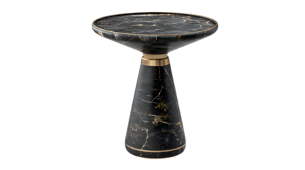 Elegant black marble pedestal with gold accents on black background