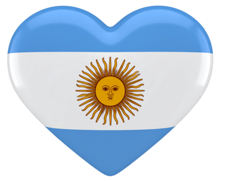 argentine flag in the Form of Heart isolated on transparent background, 3d rendering