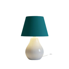 A white lamp with a green shade on a black background on transparent background