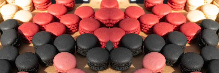 Macarons pattern, black and red macarons wallpaper, macaroons collage