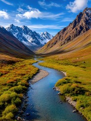 Fototapeta premium River winds through Alaskan mountains
