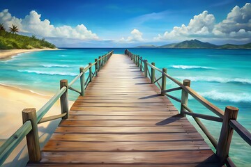 Obraz premium Wooden pier leading to a tropical beach paradise