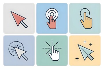 Assortment of Cursor and Click Icons on Colored Backgrounds pointer symbol