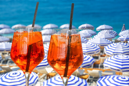 Two Aperol Spritz at a beach club on the French Riviera