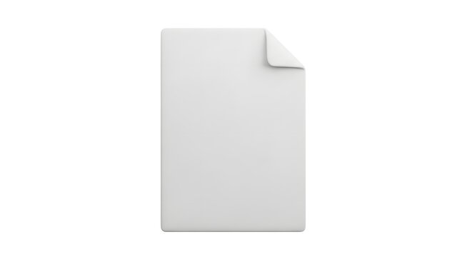 Pristine White 3D Document with a Subtle DogEar Isolated on White.