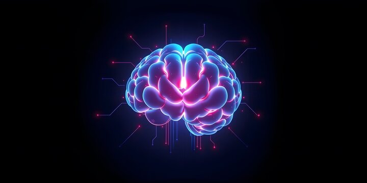 Artificial intelligence brain and circuit board background, glowing brain with subtle neon glow - Powered by Adobe