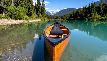 Obraz premium Canoe on Calm Mountain Lake. (1)