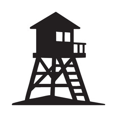 Naklejka premium Guard Watch Tower Icon Silhouette Elevated Platform