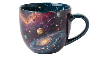 Ceramic mug with galaxy and planets design on it