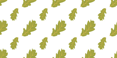 Autumn seamless pattern with green leaves in flat style. Fall vector illustration for banners and social media posts