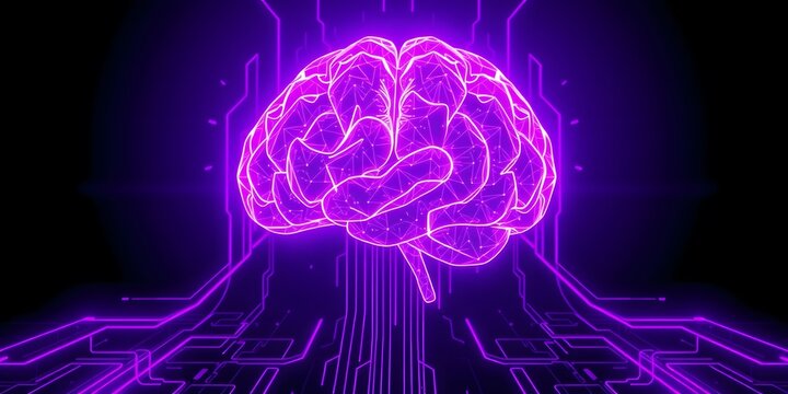 Artificial intelligence brain and circuit board background, glowing brain with subtle neon glow - Powered by Adobe