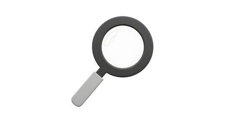 Sleek 3D Magnifying Glass Icon with Matte Black Frame Isolated on White Background.