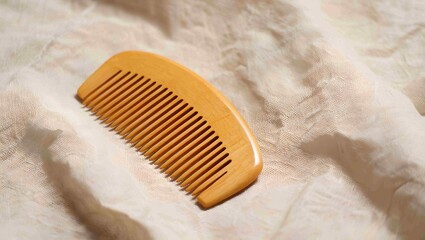 Handcrafted Wooden Comb on Soft Linen Fabric 