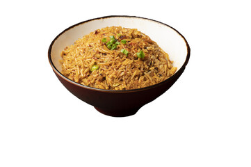 Vegetable Fried Rice—Pan-Asian style, served in a bowl, isolated on transparent background for culinary and food design projects.