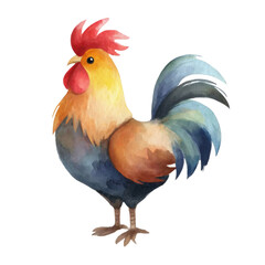 Fototapeta premium Watercolor rooster illustration with vibrant colors, perfect for design projects
