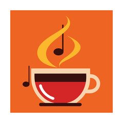 Hot Coffee Cup With Music Notes And Steam drink beverage