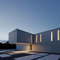 Modern Architectural Home at Dusk