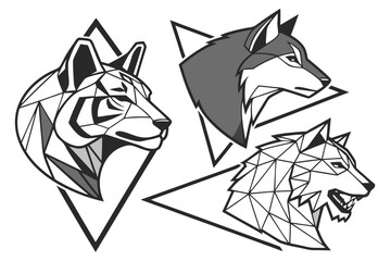 Wolf head black and white vector illustration