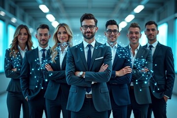 Unity and Innovation: A Futuristic Business Attire Photoshoot with Holographic Elements