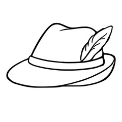 A vector illustration of a stylish fedora hat with a feather, characterized by its clean lines and minimalist design, perfect for fashion or travel themed projects.