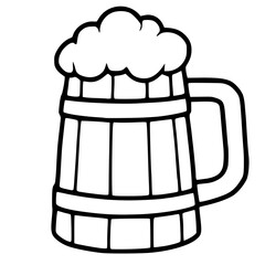 A whimsical vector illustration of a wooden beer stein with a frothy head, depicted in a bold, handdrawn style, perfect for adding a touch of rustic charm to your designs.