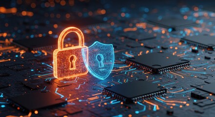 Digital Fortress: A Conceptual Visualization of Cybersecurity and Data Protection Within a Complex Technological Network, Emphasizing Security Measures in a