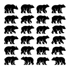 Collection of Black Bear Silhouettes in Various Poses