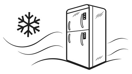Illustration of a double door refrigerator with snowflake and wavy lines indicating cold air