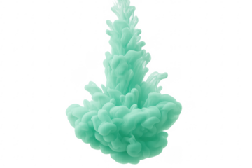 Turquoise ink cloud expanding in water with transparent background