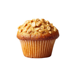 Delicious Peanut-Topped Banana Muffin, Isolated on Black Background