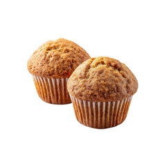 Two Delicious Golden Brown Muffins Isolated on Black Background