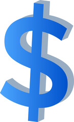 Gradient blue 3D dollar sign symbol isolated on transparent background
