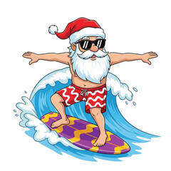 Santa Claus Surfs a Christmas Wave in Summer Style. EPS vector 