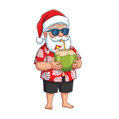 Santa Claus enjoys a refreshing coconut drink on vacation. EPS vector © SWEET