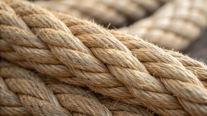 Fototapeta premium Thick, textured natural fiber rope macro shot conveying strength, durability, and maritime adventure