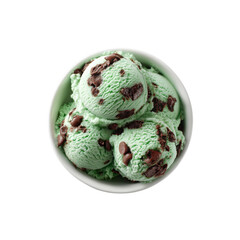 Delicious Mint Chocolate Chip Ice Cream in a Bowl, Overhead Shot
