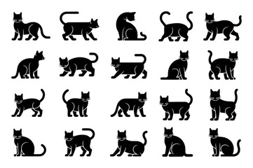 Collection of Black Cat Silhouettes in Various Poses