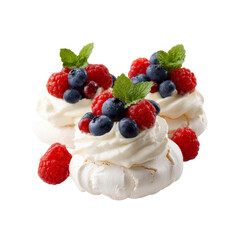Delicious Pavlova Meringue Nests with Fresh Berries and Cream