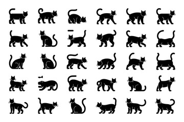 Collection of Black Cat Silhouettes in Various Poses