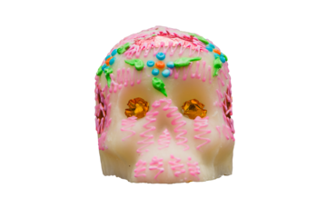 Sugar skull dia de muertos decorated pink icing front view
