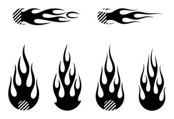 Collection of Black Flame Graphics with Striped Accents