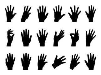 Collection of Black Hand Silhouettes in Various Poses and Gestures