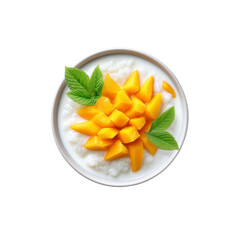 Delicious Mango and Rice Pudding in Bowl, Top View