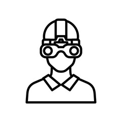 Fototapeta premium Construction worker wearing safety helmet and goggles in outline style 