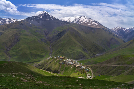 View over the mountain village of Khinalig in Azarbaijan